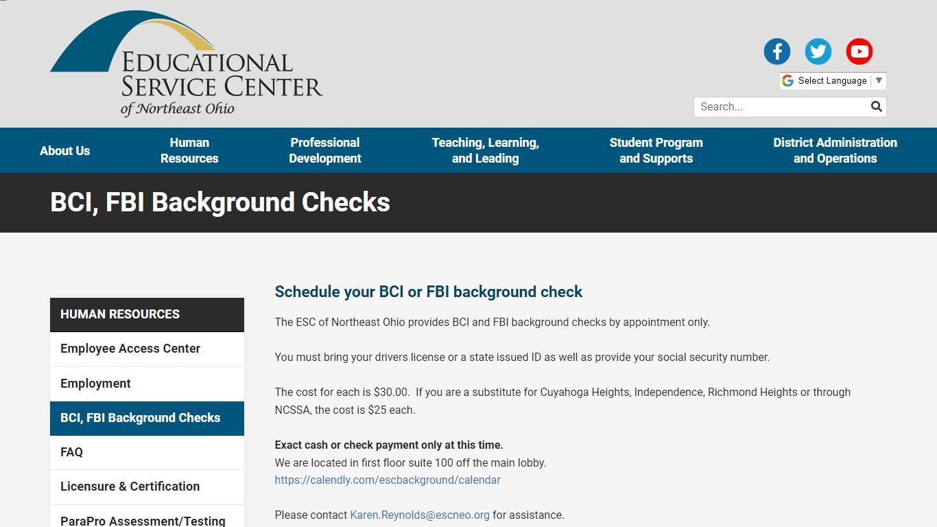 BCI, FBI Background Checks - ESC NEO